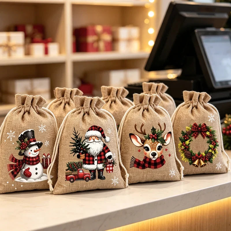 Giftvanta – Weihnachtliche Geschenkbeutel mit Weihnachtsmann- und Rentiermotiven