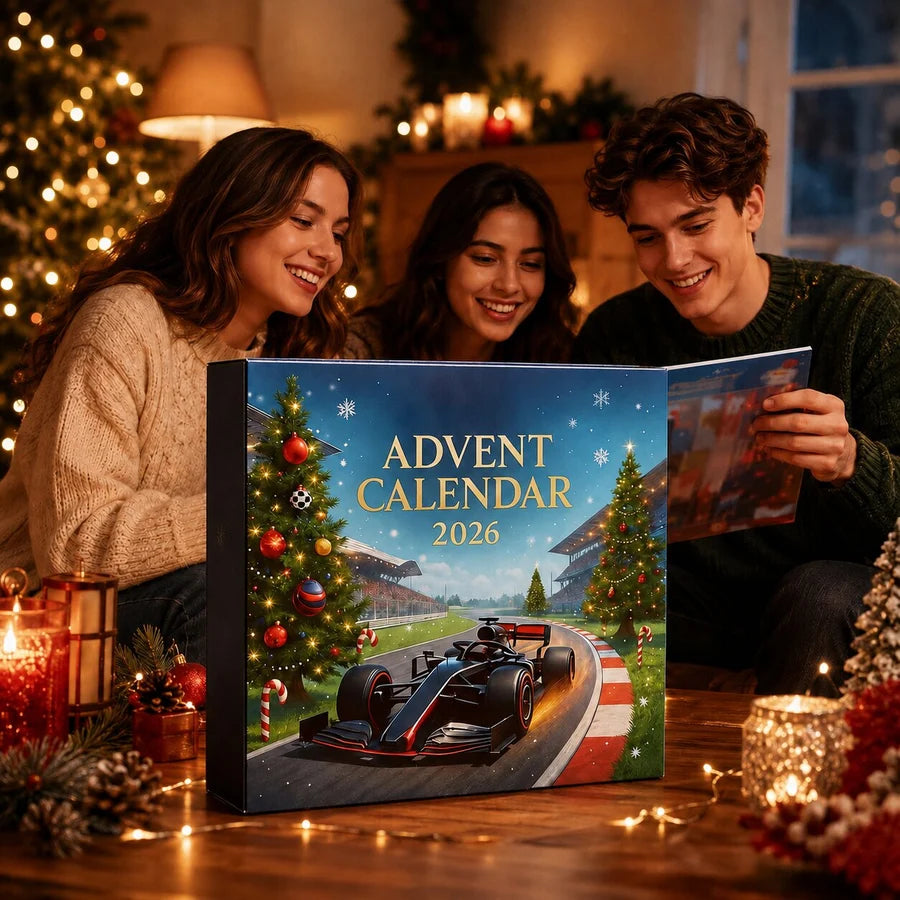 Racevent – Motorsport-Adventskalender mit 24 nummerierten Türchen und Rennwagenmotiven