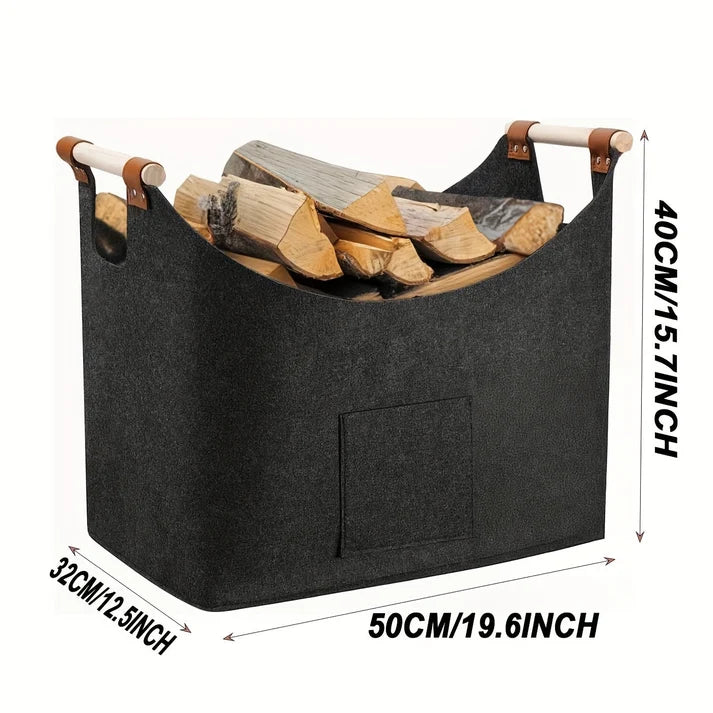 Woodora – Faltbarer Holzkorb mit integrierten Holzgriffen und Lederdetails