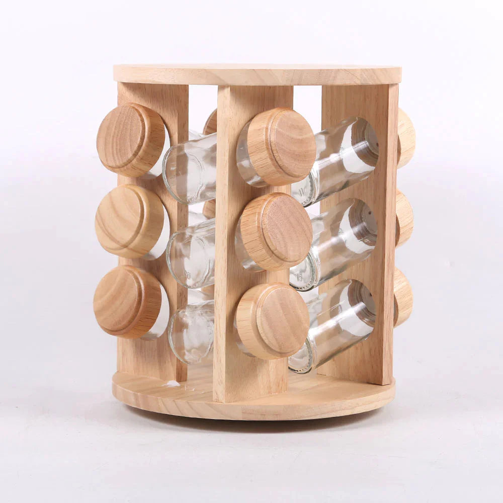 12 Teiliges Gewurzregal - Natürliches Holzdesign