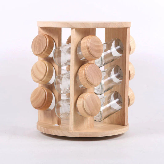 12 Teiliges Gewurzregal - Natürliches Holzdesign