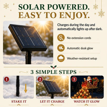 Clausora – Solar-Gartenleuchte mit Weihnachtsmann im dekorativen Schlitten