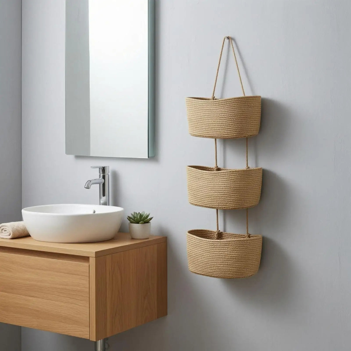Wallnivo – Wandorganizer mit drei Ebenen und geflochtenen Aufbewahrungskörben