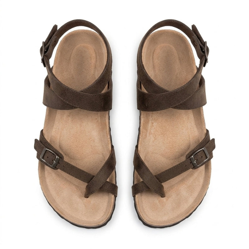Flache Sandalen mit Zehensteg und verstellbarer Schnalle