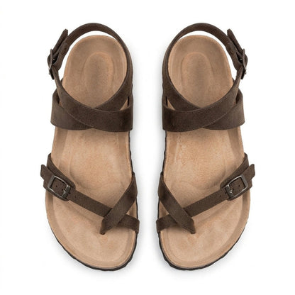 Flache Sandalen mit Zehensteg und verstellbarer Schnalle