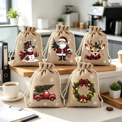 Giftvanta – Weihnachtliche Geschenkbeutel mit Weihnachtsmann- und Rentiermotiven