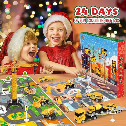 Roadnivo – Baufahrzeug-Adventskalender mit Miniaturfahrzeugen und Verkehrsschildern