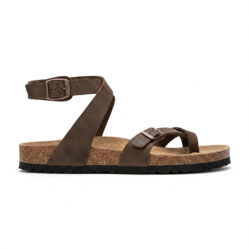 Flache Sandalen mit Zehensteg und verstellbarer Schnalle
