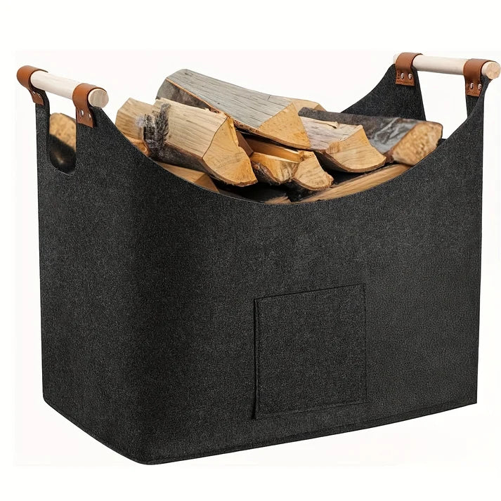 Woodora – Faltbarer Holzkorb mit integrierten Holzgriffen und Lederdetails