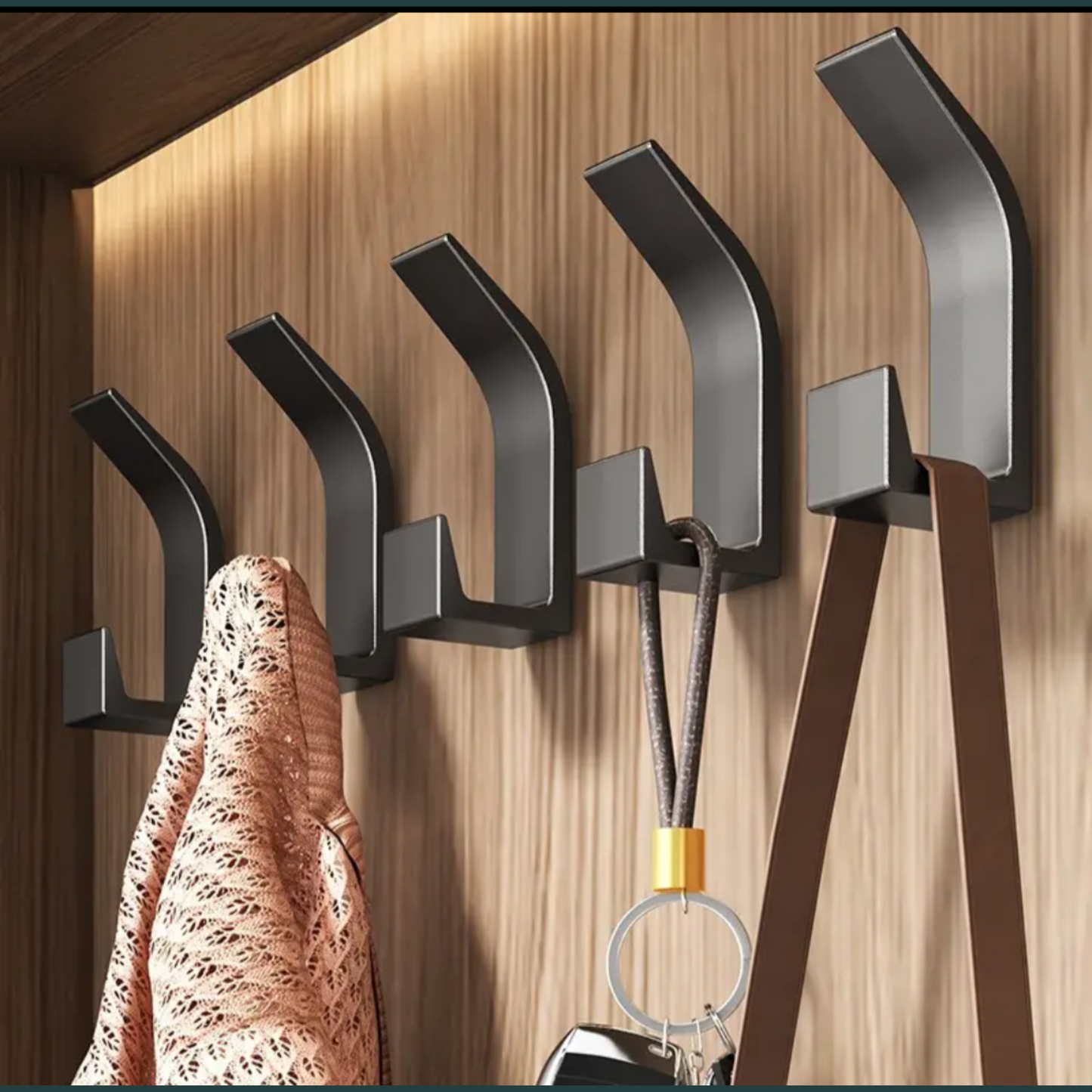 5 Stanzfreie Wandhaken Transparent - Natürliches Holzdesign