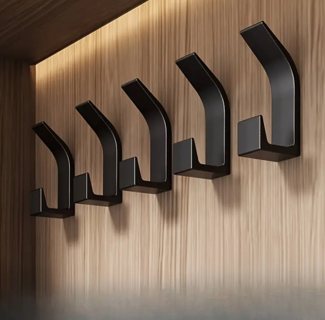 5 Stanzfreie Wandhaken Transparent - Natürliches Holzdesign