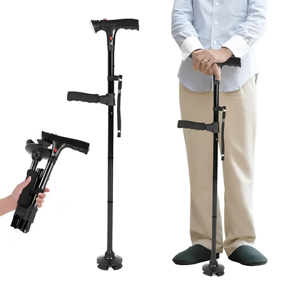 Gripway – Verstellbarer Faltstock mit Doppelgriff und integrierter LED-Beleuchtung
