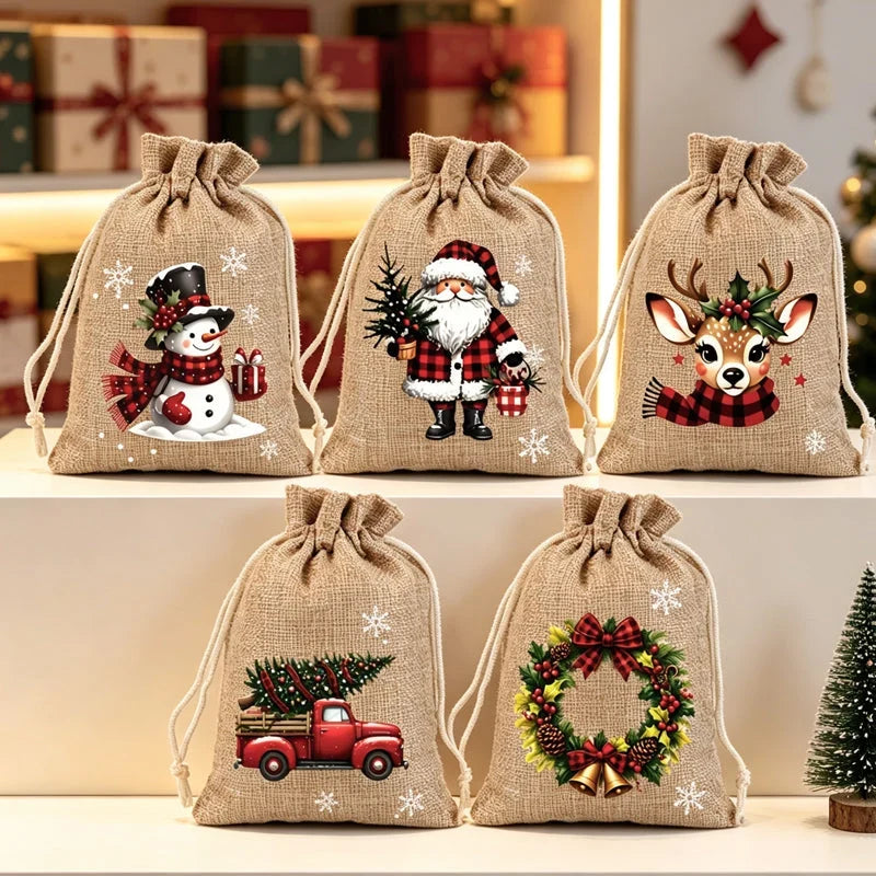 Giftvanta – Weihnachtliche Geschenkbeutel mit Weihnachtsmann- und Rentiermotiven