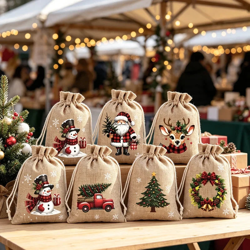 Giftvanta – Weihnachtliche Geschenkbeutel mit Weihnachtsmann- und Rentiermotiven