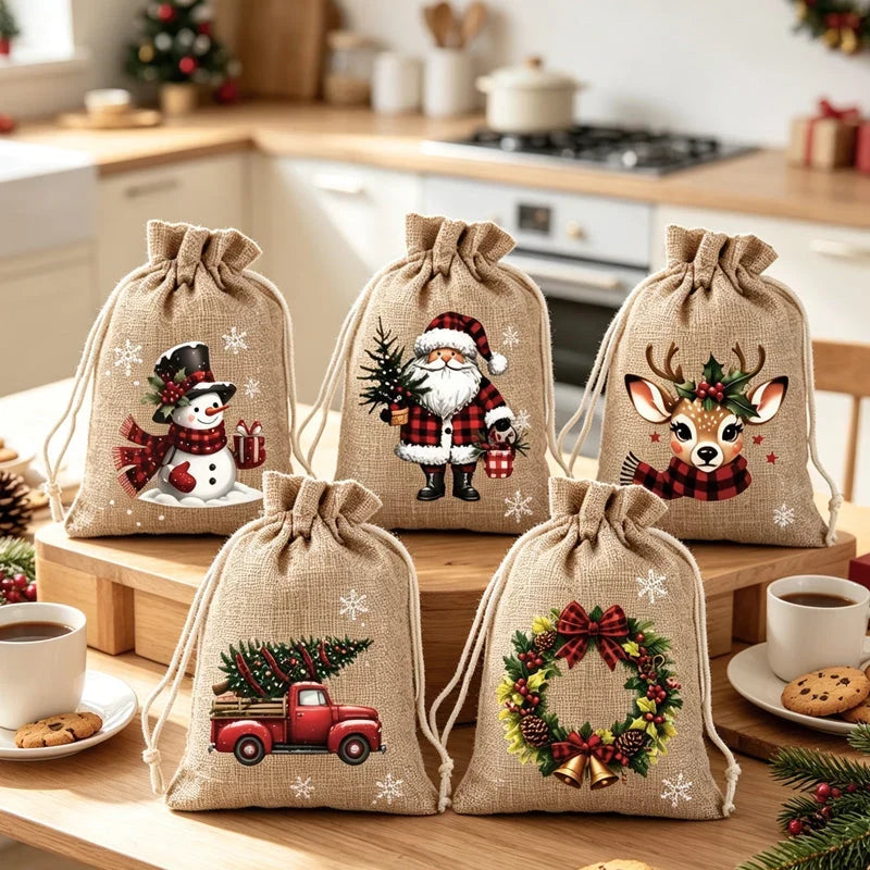 Giftvanta – Weihnachtliche Geschenkbeutel mit Weihnachtsmann- und Rentiermotiven