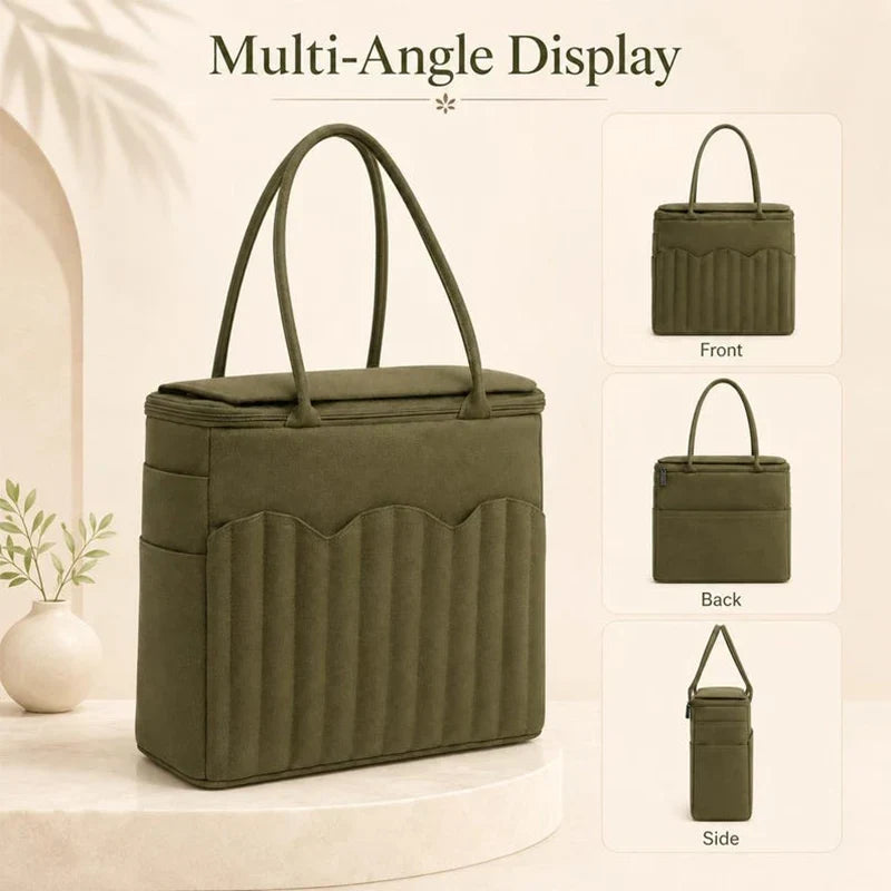 Yarnkeeper – Stricktasche mit Metall-Fadenführungsringen und mehreren Staufächern