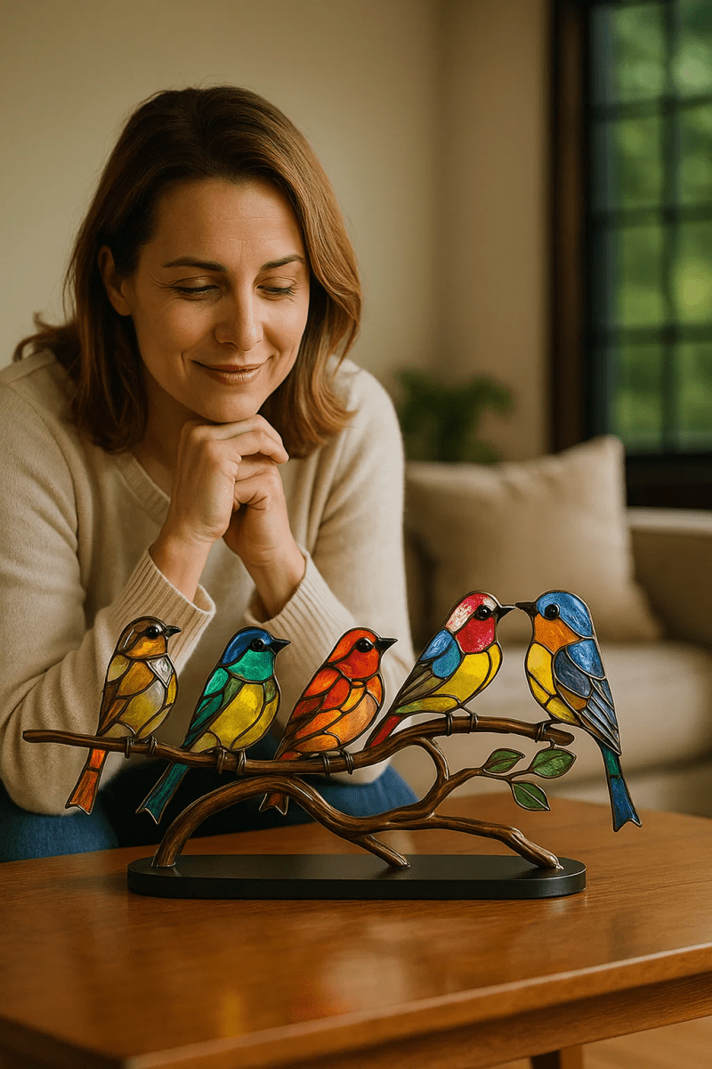 ACRÝAVIA – Handgefertigte bunte Vogelstatue aus Acryl für Wohnkultur