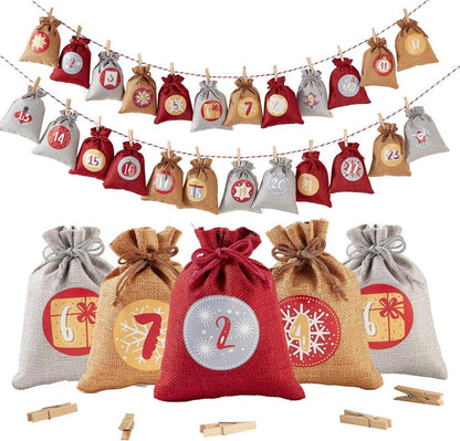 Giftvexa – 24 nummerierte Geschenksäckchen mit Aufhängeschnur zum Befüllen