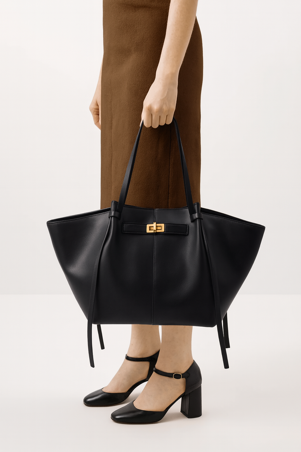 LYRA – Große Handtasche aus schwarzem PU-Leder
