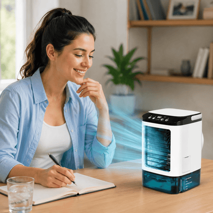 FROSTAIR – Tragbarer Ventilator mit Luftbefeuchtung und LED-Nachtlicht