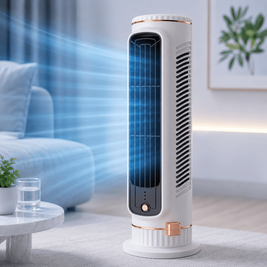 AEROTOWER – Flügelloser Turmventilator für leise 360°-Raumkühlung