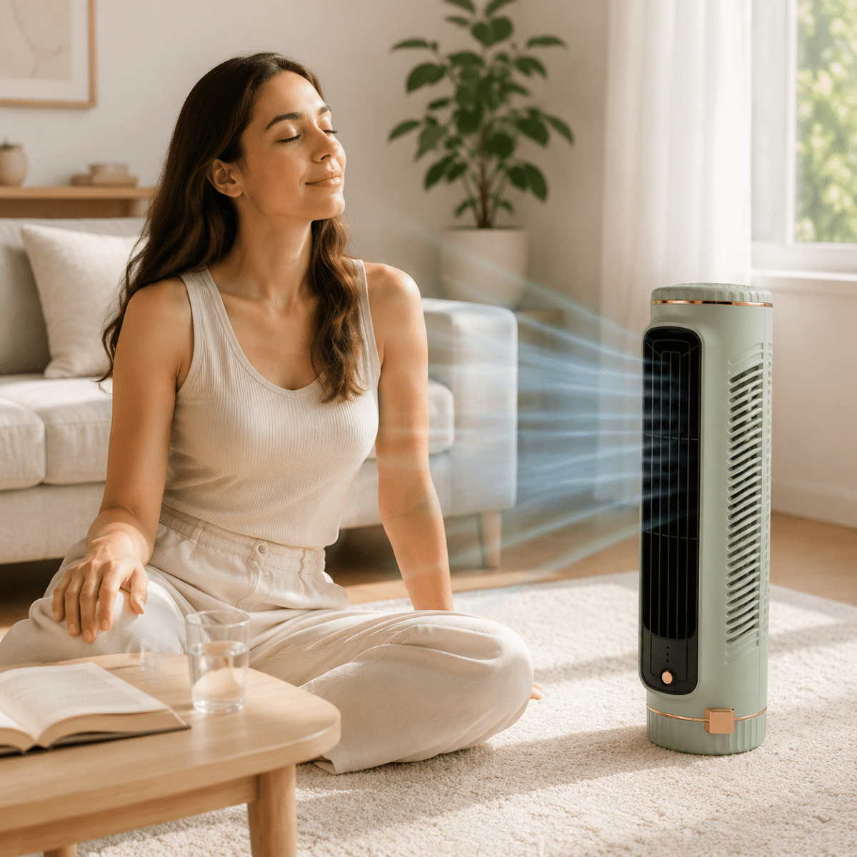 AEROTOWER – Flügelloser Turmventilator für leise 360°-Raumkühlung