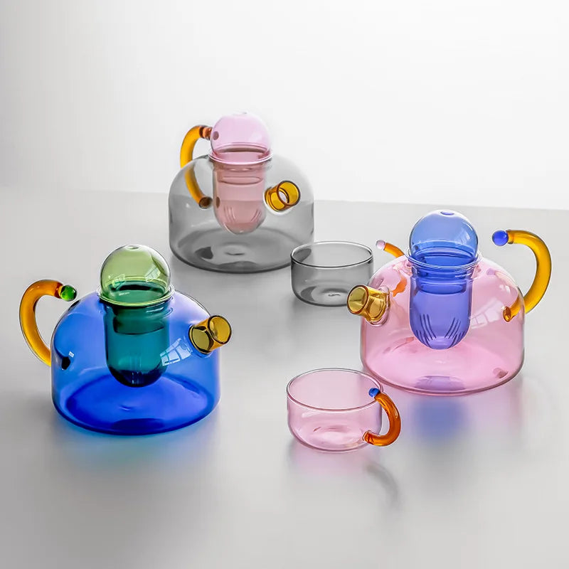 ColorBloom TeeSet - Glas Teekanne mit Tassen für Teeritual