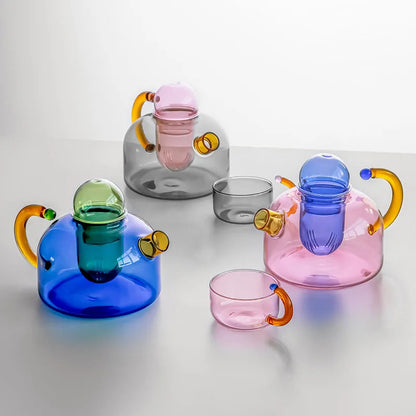 ColorBloom TeeSet - Glas Teekanne mit Tassen für Teeritual