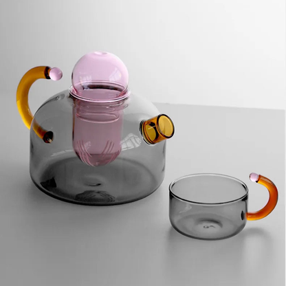 ColorBloom TeeSet - Glas Teekanne mit Tassen für Teeritual