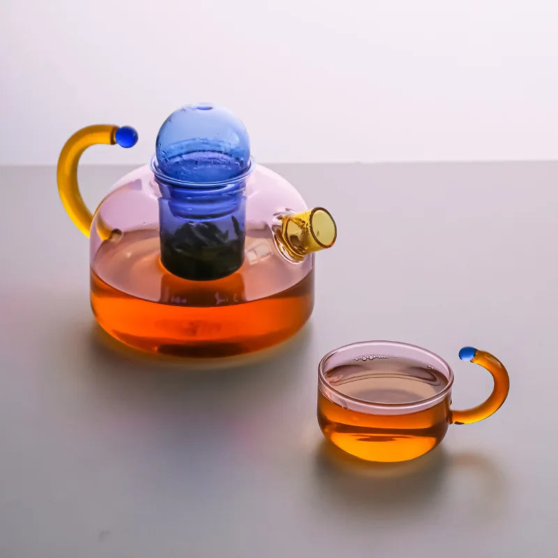 ColorBloom TeeSet - Glas Teekanne mit Tassen für Teeritual