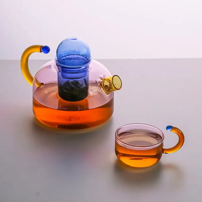 ColorBloom TeeSet - Glas Teekanne mit Tassen für Teeritual