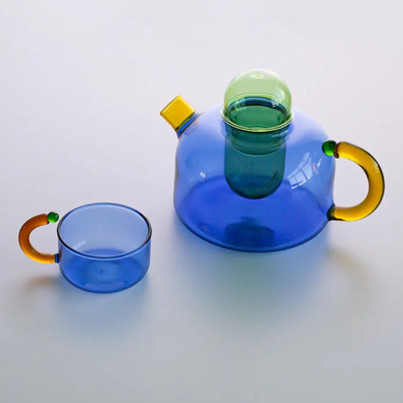 ColorBloom TeeSet - Glas Teekanne mit Tassen für Teeritual
