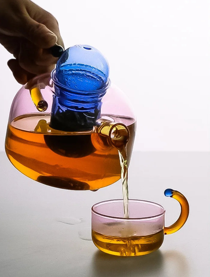 ColorBloom TeeSet - Glas Teekanne mit Tassen für Teeritual