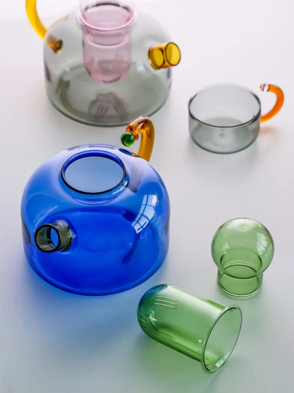 ColorBloom TeeSet - Glas Teekanne mit Tassen für Teeritual