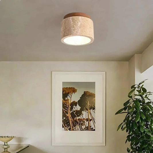 Deko Deckenlampe Travertin Holz – Elegante Atmosphäre mit Wabi Sabi stil