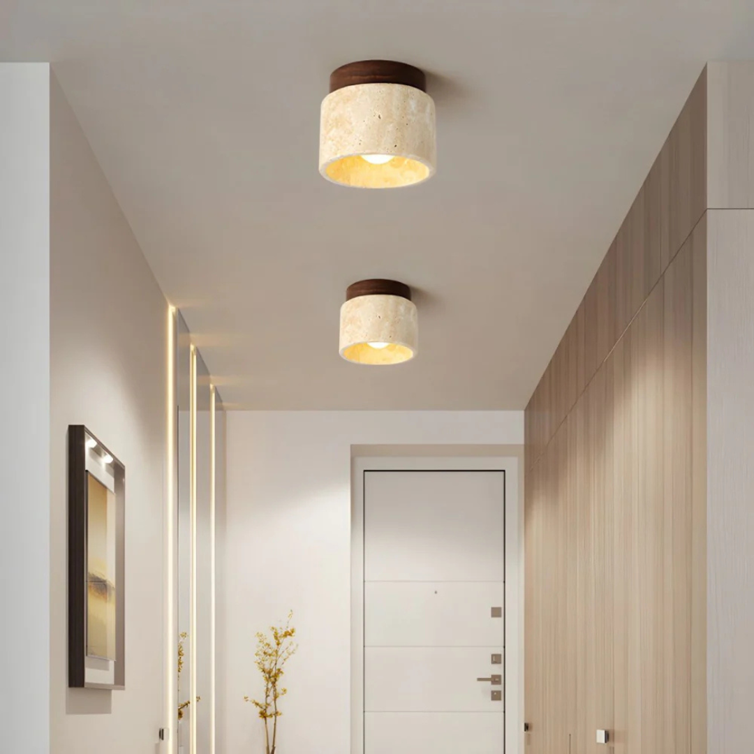 Deko Deckenlampe Travertin Holz – Elegante Atmosphäre mit Wabi Sabi stil