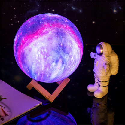 Kabellose 3D Mondleuchte - Natürliches Holzdesign