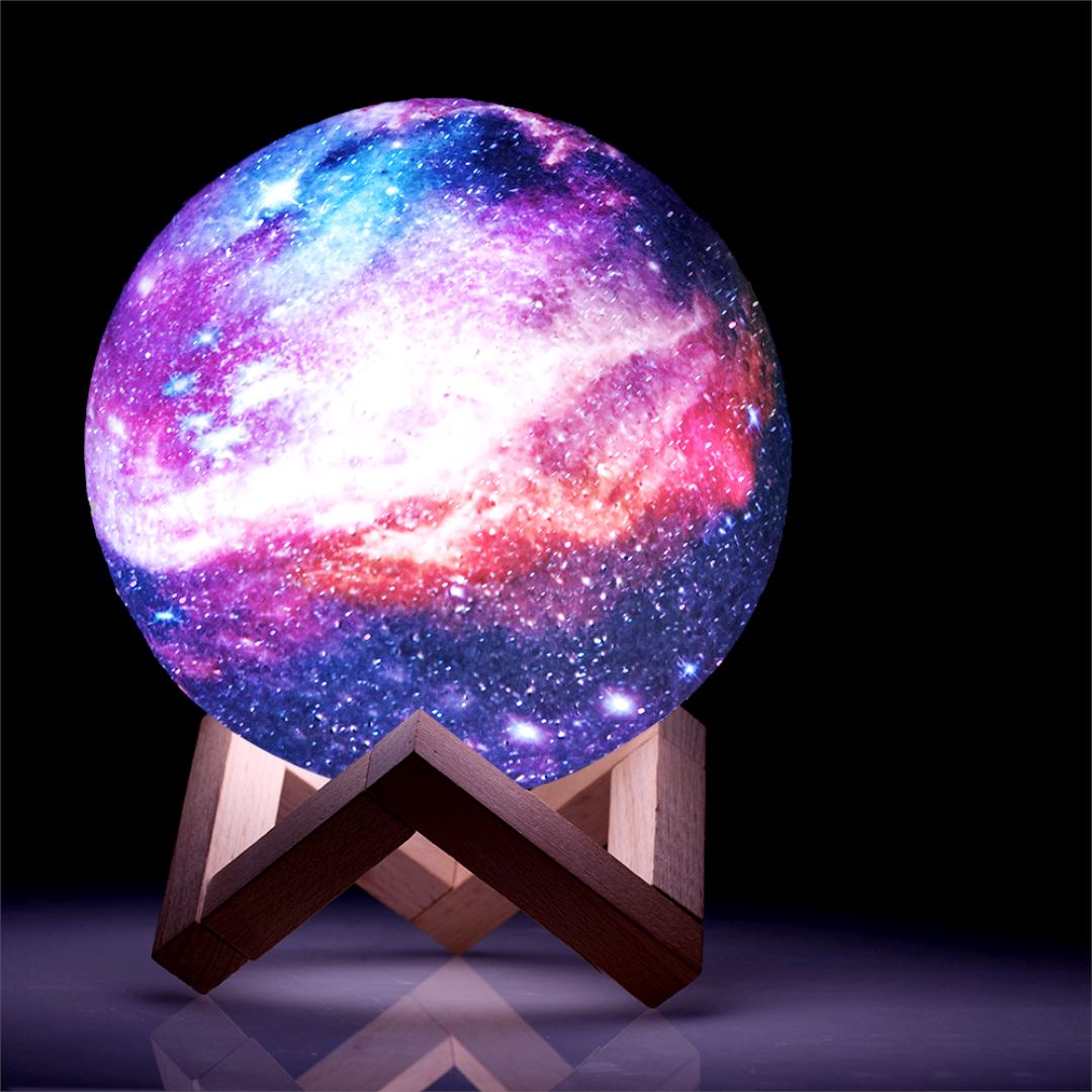 Kabellose 3D Mondleuchte - Natürliches Holzdesign