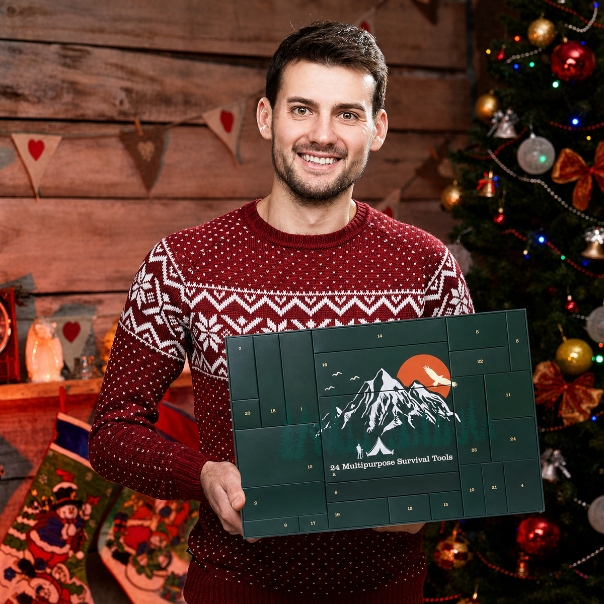 Campnora – Grüner Survival-Adventskalender mit 24 Einzelfächern