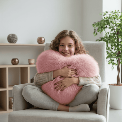 HUGNEST – Herzförmiges Kunstfellkissen für warme & moderne Wohnräume