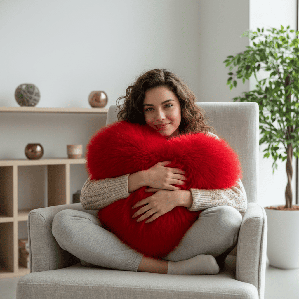 HUGNEST – Herzförmiges Kunstfellkissen für warme & moderne Wohnräume