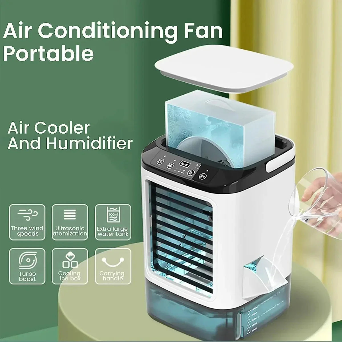 FROSTAIR – Tragbarer Ventilator mit Luftbefeuchtung und LED-Nachtlicht