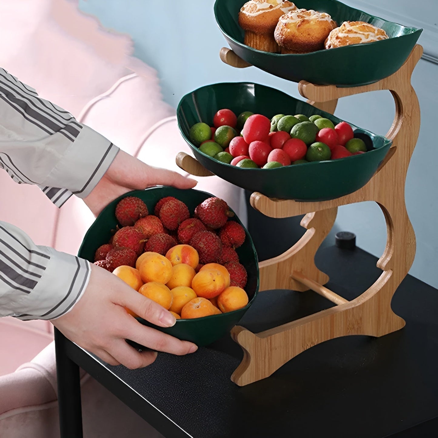 Mehrstöckige Obstschale Holz - Natürliches Holzdesign