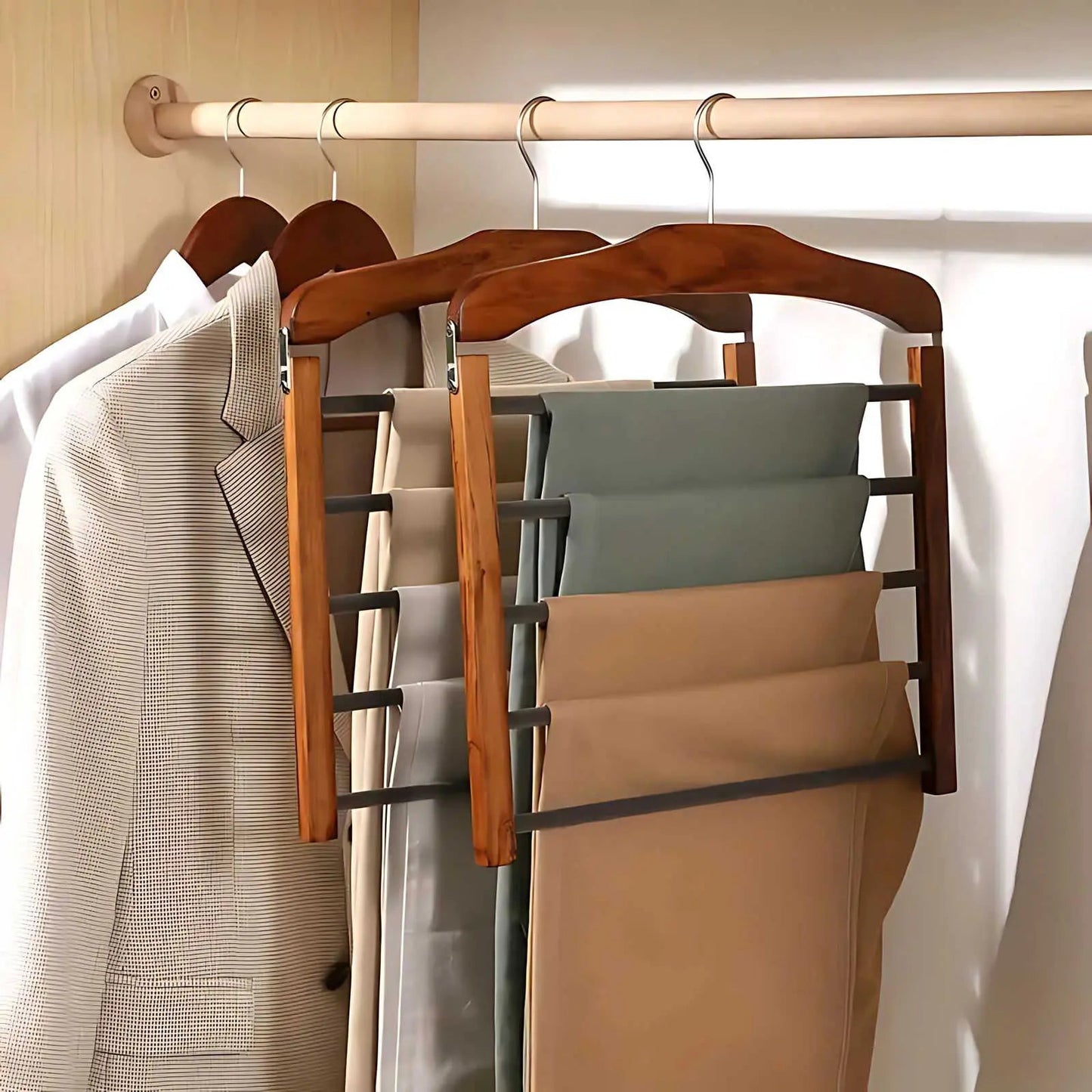 Mehrstufiger Kleiderbügel Aus - Natürliches Holzdesign