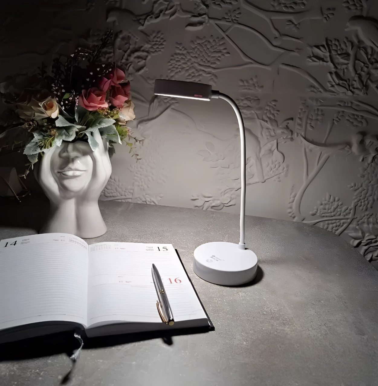 LED Leselampe Touch Steuerung - Edles Leinen-Design
