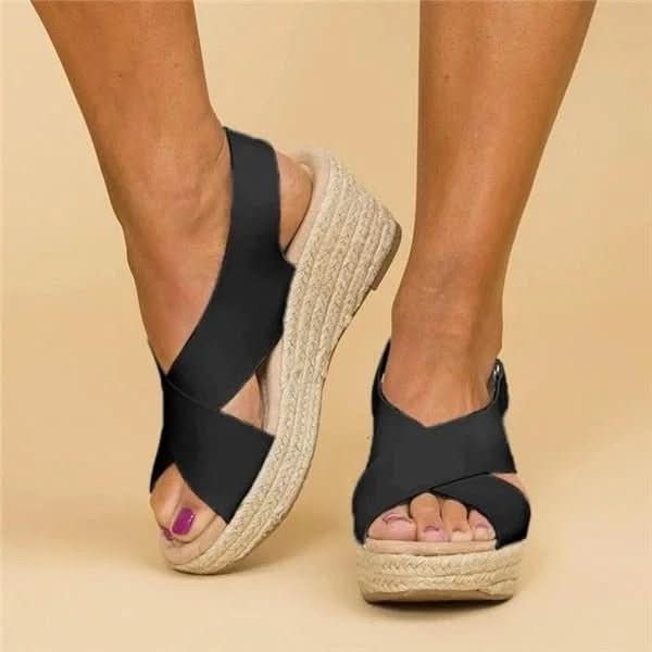 Sandalique – Orthopädische Damen Keilsandalen mit Kreuzriemen für Komfort & Stil