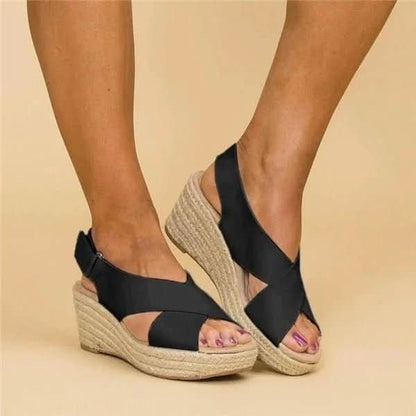 Sandalique – Orthopädische Damen Keilsandalen mit Kreuzriemen für Komfort & Stil