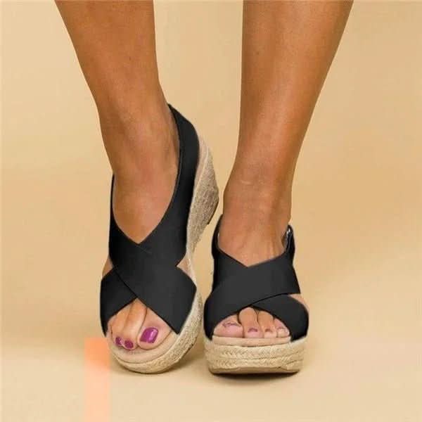 Sandalique – Orthopädische Damen Keilsandalen mit Kreuzriemen für Komfort & Stil