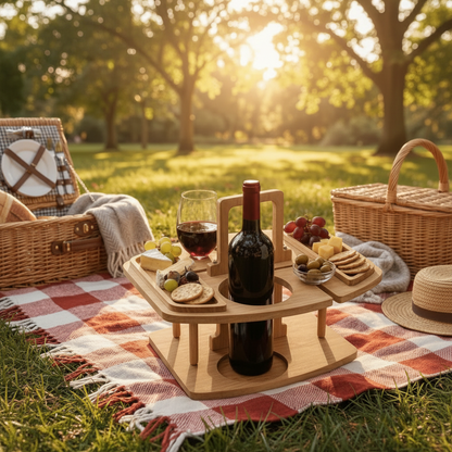 COUNTRYPLATE – Picknicktisch aus Holz mit geteilten Fächern für besondere Weinmomente