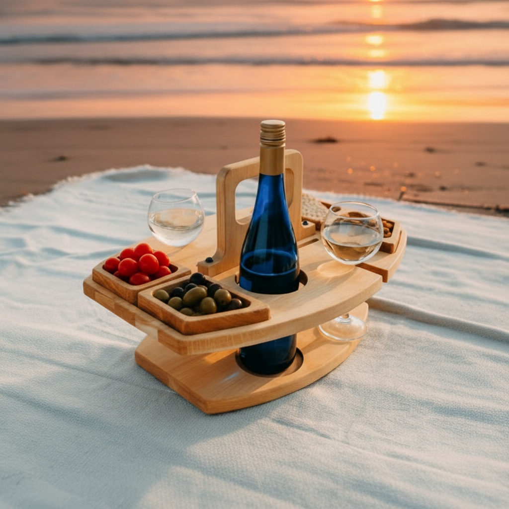 COUNTRYPLATE – Picknicktisch aus Holz mit geteilten Fächern für besondere Weinmomente